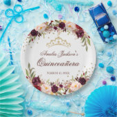 金ゴールドエレガントブルゴーニュフローラキンセアニェラ ペーパープレート (パーティー)