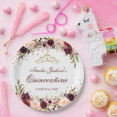 金ゴールドエレガントブルゴーニュフローラキンセアニェラ ペーパープレート (パーティー)