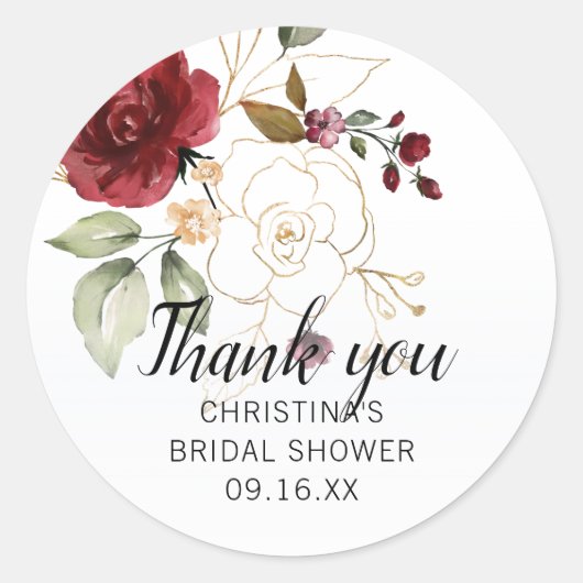 金ゴールドエレガントブルゴーニュフローラブライダルシャワー ラウンドシール (正面)