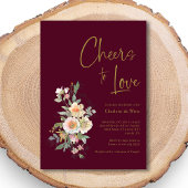 金ゴールドエレガントブルゴーニュフローラブライダルシャワー 招待状