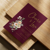 金ゴールドエレガントブルゴーニュフローラブライダルシャワー 招待状