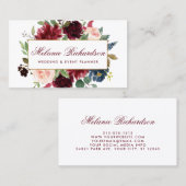 金ゴールドエレガントブルゴーニュブルーウォーター色フローラ 名刺 (正面/裏面)