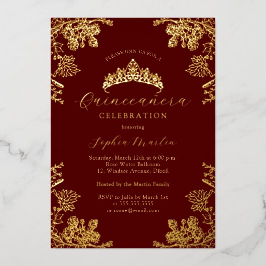 金ゴールドエレガントブルゴーニュヴィンテージキンセアニェラ 箔招待状 (正面)