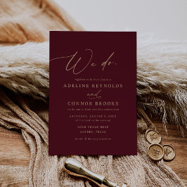 金ゴールドエレガントブルゴーニュ書道を私たち結婚は 招待状