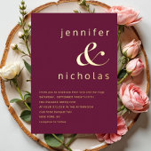 金ゴールドエレガントブルゴーニュ結婚アンパサンド 箔招待状