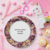 金ゴールドエレガントブルゴーニュ花縁ど柄 ペーパープレート (パーティー)