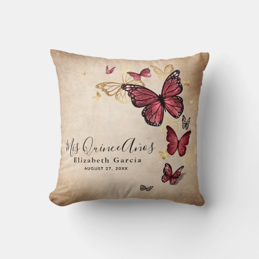 金ゴールドエレガントブルゴーニュ蝶ミスカインスアノス クッション (正面)