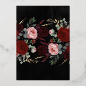 金ゴールドエレガントブルゴーニュ赤と黒のフローラ結婚 箔招待状 (裏面)