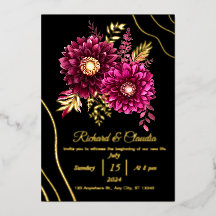 金ゴールドエレガントブルゴーニュ赤と黒のフローラ結婚