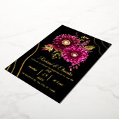 金ゴールドエレガントブルゴーニュ赤と黒のフローラ結婚 箔招待状 (回転した状態)