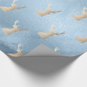 金ゴールドエレガントブルーのクリスマス鹿のパターン ラッピングペーパー (角)