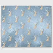 金ゴールドエレガントブルーのクリスマス鹿のパターン ラッピングペーパー (フラット)