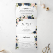 金ゴールドエレガントブルーのフローラ結婚の 三つ折り招待状 (内部)