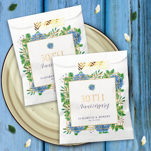 金ゴールドエレガントブルーアジサイ30周年記念パーティー フェイバーバッグ