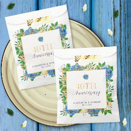 金ゴールドエレガントブルーアジサイ40周年記念パーティー フェイバーバッグ