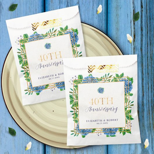 金ゴールドエレガントブルーアジサイ40周年記念パーティー フェイバーバッグ