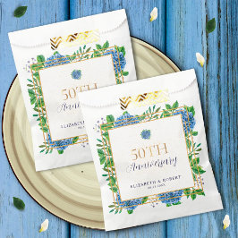 金ゴールドエレガントブルーアジサイ50周年記念パーティー フェイバーバッグ