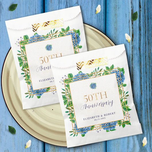 金ゴールドエレガントブルーアジサイ50周年記念パーティー フェイバーバッグ