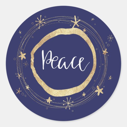金ゴールドエレガントブルークリスマス新年の平和 ラウンドシール (正面)