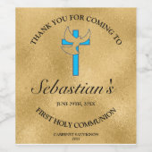 金ゴールドエレガントブルークロスドーヴ第1聖餐式 ワインラベル (シングルラベル)