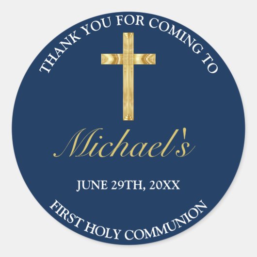 金ゴールドエレガントブルークロスファースト・コミュニオンサンキュー ラウンドシール (正面)