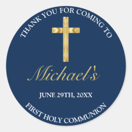 金ゴールドエレガントブルークロスファースト・コミュニオンサンキュー ラウンドシール