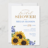 金ゴールドエレガントブルーサンフラワーブライダルシャワー 招待状 (正面)