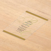 金ゴールドエレガントブルースクリプ結婚トモノグラム アクリル招待状 (レイダウン)