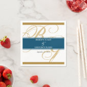 金ゴールドエレガントブルースクリプ結婚トモノグラム スタンダードカクテルナプキン (インサイチュ)