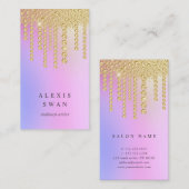 金ゴールドエレガントブルーピンクダイヤモンドのメイクアーティスト 名刺 (正面/裏面)