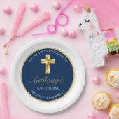 金ゴールドエレガントブルーファースト・ホリー・コミュニオンサンキュー ペーパープレート (パーティー)