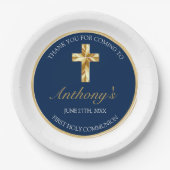 金ゴールドエレガントブルーファースト・ホリー・コミュニオンサンキュー ペーパープレート (正面)
