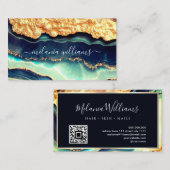 金ゴールドエレガントブルーマーブルゲートQRコード 名刺 (正面/裏面)