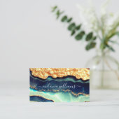 金ゴールドエレガントブルーマーブルゲートQRコード 名刺 (スタンド正面)