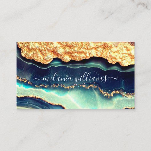 金ゴールドエレガントブルーマーブルゲートQRコード 名刺 (正面)