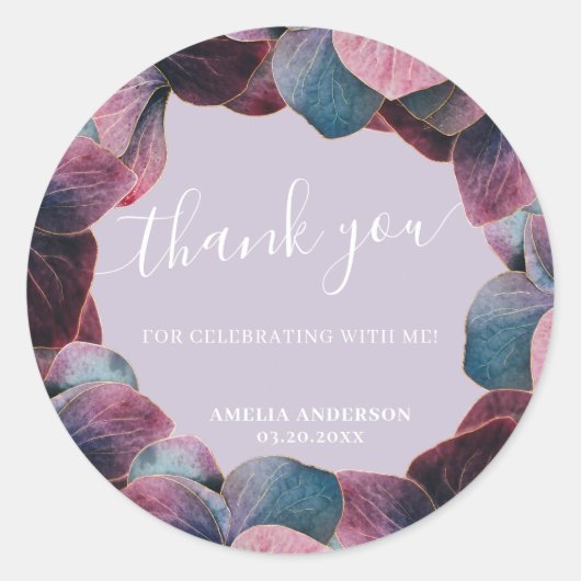 金ゴールドエレガントブルーラベンダーパープルアジサイパーティー ラウンドシール (正面)