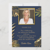 金ゴールドエレガントブルー写真50素晴らしい誕生日 サンキューカード (裏面)