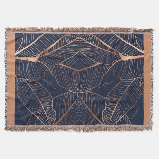 金ゴールドエレガントブルー熱帯植物アナスタシア スローブランケット (正面)