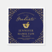 金ゴールドエレガントブルー薬学院卒業 スタンダードカクテルナプキン (正面)