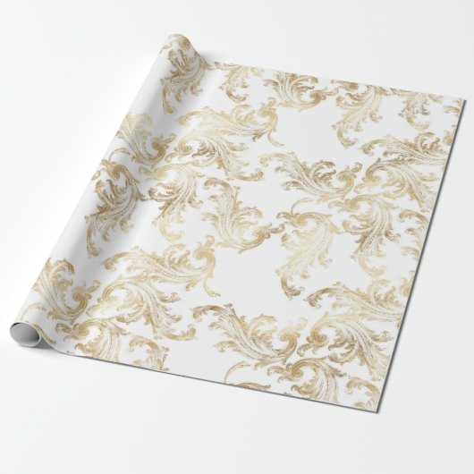 金ゴールドエレガントブロケードグラムクリスマス ラッピングペーパー (アンロールド)