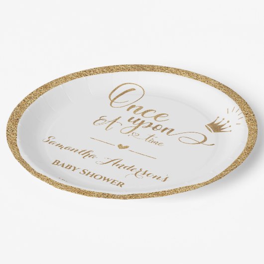 金ゴールドエレガントプリンセスの時の赤ちゃんシャワー ペーパープレート (アングル)