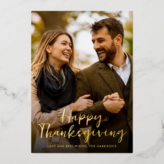 金ゴールドエレガントプレイドホリデーフォトカード 箔シーズンカード (正面)