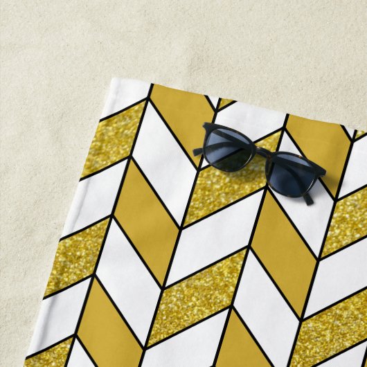 金ゴールドエレガントヘリンボーンシェブロンパターン ビーチタオル (インサイチュ)