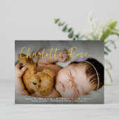 金ゴールドエレガントベビーガール写真カスタム誕生統計 箔シーズンカード (立ち正面)