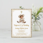 金ゴールドエレガントベビーシャーロバプティスマ&誕生日 招待状 (スタンド正面)