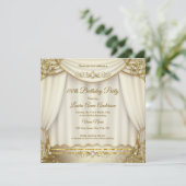 金ゴールドエレガントベージュクリームパールドレープ誕生日 招待状 (スタンド正面)