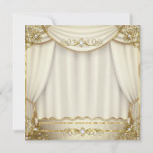 金ゴールドエレガントベージュクリームパールドレープ誕生日 招待状 (裏面)