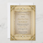 金ゴールドエレガントベージュパールフォトバースデーパーティー 招待状 (正面)