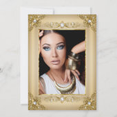 金ゴールドエレガントベージュパールフォトバースデーパーティー 招待状 (裏面)