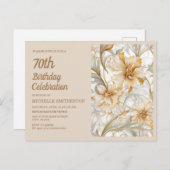 金ゴールドエレガントベージュフローラ70誕生日 インビテーションポストカード (正面/裏面)